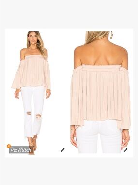 Elizabeth and James Pleated Bell Sleeve Off Shoulder Top